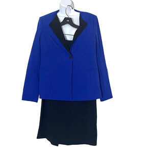 Calvin Klein Suit Womens Size 14 Royal Blue Black Two Piece Jacket Skirt Set